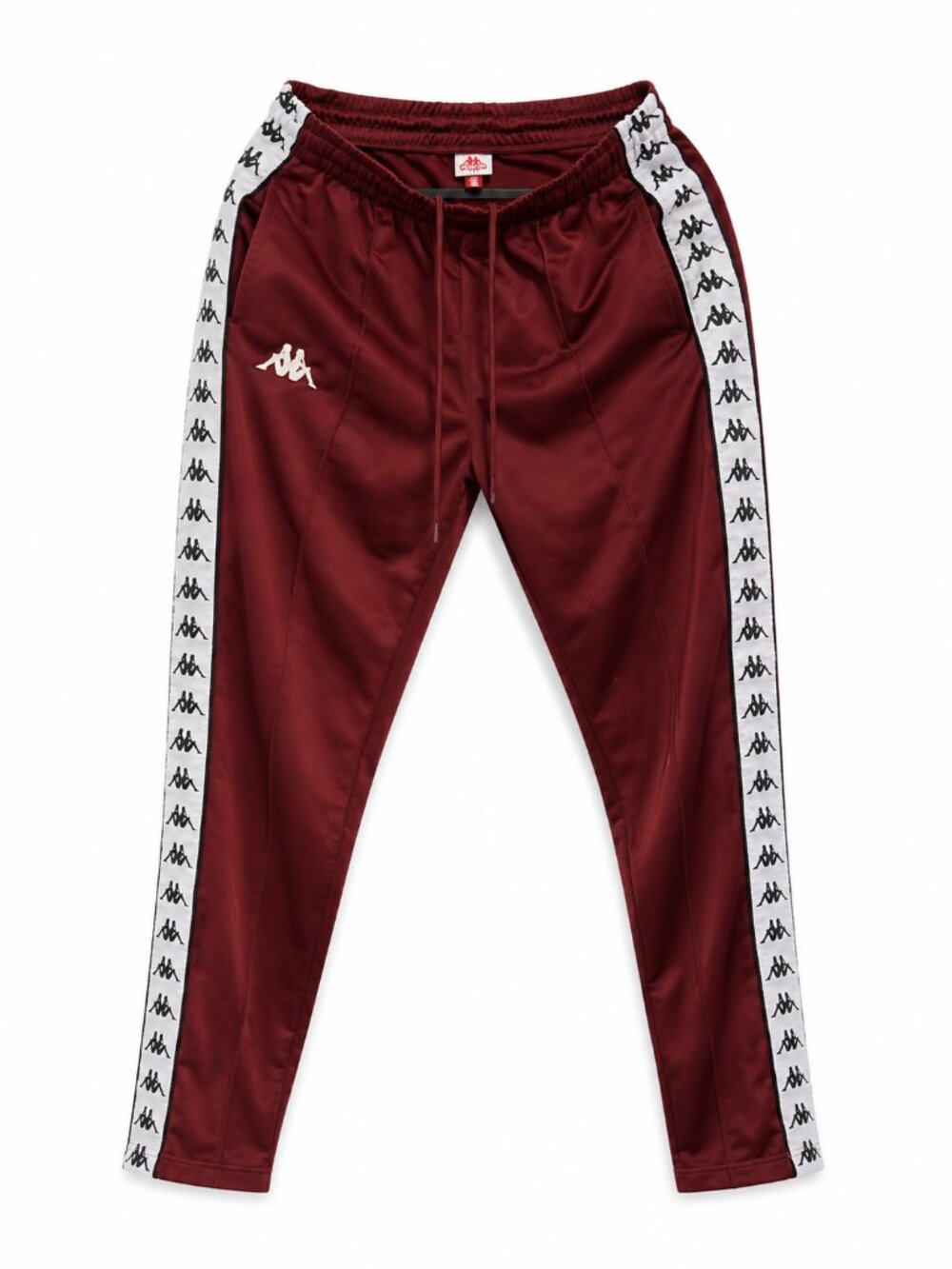 Kappa 222 Banda Astoria Slim Track Pants Burgundy White Logo Tape Men's M
